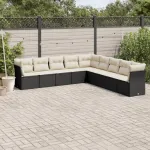 Set mobilier de grădină cu perne, 9 piese, negru, poliratan GartenMobel Dekor