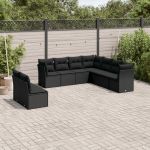 Set mobilier de grădină cu perne, 9 piese, negru, poliratan GartenMobel Dekor