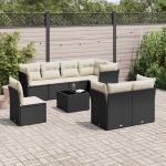 Set mobilier de grădină cu perne, 9 piese, negru, poliratan GartenMobel Dekor
