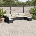 Set canapele de grădină cu perne, 10 piese, negru, poliratan GartenMobel Dekor