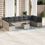 Set canapele de grădină cu perne, 11 piese, gri, poliratan GartenMobel Dekor