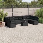 Set canapele de grădină cu perne, 11 piese, negru, poliratan GartenMobel Dekor
