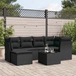 Set canapele de grădină cu perne, 7 piese, negru, poliratan GartenMobel Dekor
