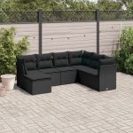 Set canapele de grădină cu perne, 7 piese, negru, poliratan GartenMobel Dekor