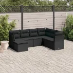 Set canapele de grădină cu perne, 7 piese, negru, poliratan GartenMobel Dekor