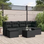 Set canapele de grădină cu perne, 7 piese, negru, poliratan GartenMobel Dekor