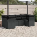 Set mobilier de grădină cu perne, 6 piese, negru, poliratan GartenMobel Dekor