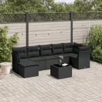 Set mobilier de grădină cu perne, 8 piese, negru, poliratan GartenMobel Dekor
