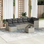 Set mobilier de grădină cu perne, 8 piese gri deschis poliratan GartenMobel Dekor