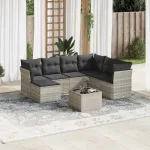 Set mobilier de grădină cu perne, 8 piese gri deschis poliratan GartenMobel Dekor