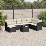 Set mobilier de grădină cu perne, 9 piese, negru, poliratan GartenMobel Dekor