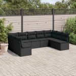 Set mobilier de grădină cu perne, 9 piese, negru, poliratan GartenMobel Dekor