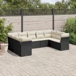Set mobilier de grădină cu perne, 9 piese, negru, poliratan GartenMobel Dekor