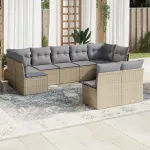 Set canapele de grădină, 9 piese, cu perne, bej, poliratan GartenMobel Dekor