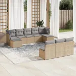 Set canapele de grădină cu perne, 10 piese, bej, poliratan GartenMobel Dekor