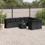 Set canapele de grădină cu perne, 10 piese, negru, poliratan GartenMobel Dekor