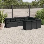 Set canapele de grădină cu perne, 10 piese, negru, poliratan GartenMobel Dekor