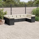 Set canapele de grădină cu perne, 10 piese, negru, poliratan GartenMobel Dekor