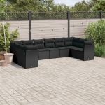 Set canapele de grădină cu perne, 10 piese, negru, poliratan GartenMobel Dekor