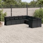 Set canapele de grădină cu perne, 10 piese, negru, poliratan GartenMobel Dekor