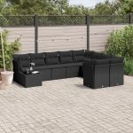 Set canapele de grădină cu perne, 10 piese, negru, poliratan GartenMobel Dekor