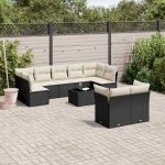 Set canapele de grădină cu perne, 10 piese, negru, poliratan GartenMobel Dekor
