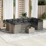 Set mobilier de grădină cu perne, 10 piese, gri, poliratan GartenMobel Dekor