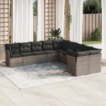 Set mobilier de grădină cu perne, 10 piese, gri, poliratan GartenMobel Dekor