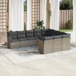 Set mobilier de grădină cu perne, 10 piese, gri, poliratan GartenMobel Dekor