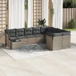 Set mobilier de grădină cu perne, 10 piese, gri, poliratan GartenMobel Dekor