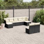 Set mobilier de grădină cu perne, 9 piese, negru, poliratan GartenMobel Dekor