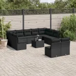 Set canapele de grădină, 12 piese, cu perne, negru, poliratan GartenMobel Dekor