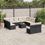 Set canapele de grădină, 12 piese, cu perne, negru, poliratan GartenMobel Dekor