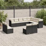 Set canapele de grădină, 12 piese, cu perne, negru, poliratan GartenMobel Dekor
