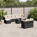 Set canapele de grădină cu perne, 10 piese, negru, poliratan GartenMobel Dekor