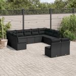 Set canapele de grădină cu perne, 11 piese, negru, poliratan GartenMobel Dekor