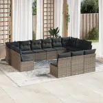 Set mobilier de grădină cu perne, 13 piese, gri, poliratan GartenMobel Dekor