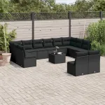 Set mobilier de grădină cu perne, 13 piese, negru, poliratan GartenMobel Dekor