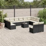 Set mobilier de grădină cu perne, 13 piese, negru, poliratan GartenMobel Dekor
