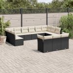 Set mobilier de grădină cu perne, 13 piese, negru, poliratan GartenMobel Dekor