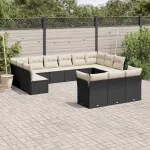 Set mobilier de grădină cu perne, 13 piese, negru, poliratan GartenMobel Dekor