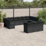 Set mobilier de grădină cu perne, 13 piese, negru, poliratan GartenMobel Dekor