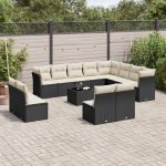 Set mobilier de grădină cu perne, 13 piese, negru, poliratan GartenMobel Dekor
