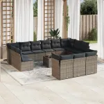 Set mobilier de grădină cu perne, 14 piese, gri, poliratan GartenMobel Dekor