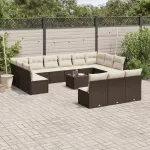Set mobilier de grădină cu perne, 14 piese, maro, poliratan GartenMobel Dekor