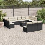 Set mobilier de grădină cu perne, 14 piese, negru, poliratan GartenMobel Dekor