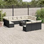 Set mobilier de grădină cu perne, 14 piese, negru, poliratan GartenMobel Dekor