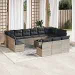 Set mobilier de grădină cu perne,14 piesegri deschis, poliratan GartenMobel Dekor