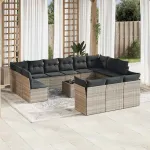 Set mobilier de grădină cu perne,14 piesegri deschis, poliratan GartenMobel Dekor