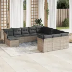 Set canapea de grădină cu perne, 12 piese, gri, poliratan GartenMobel Dekor